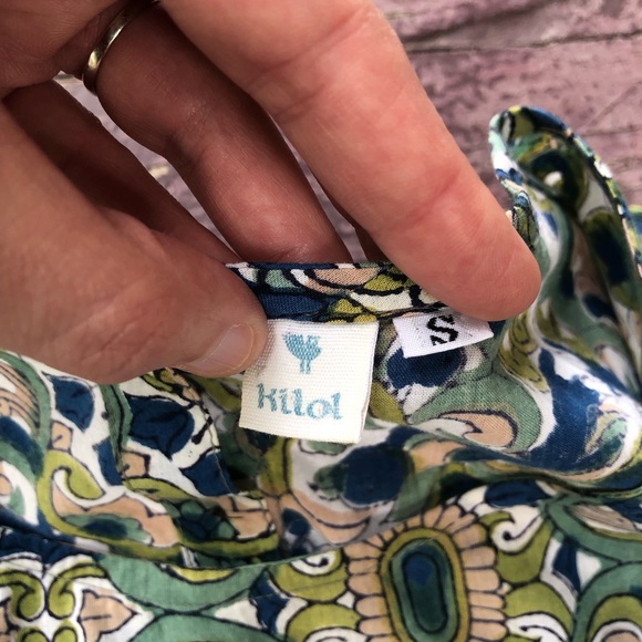 Kilol Floral Midi Dress Wooden Button Back Handkerchief Hem S - Picture 7 of 12